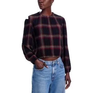 Bella Dahl Women Plaid Shirred Top Black Size Xs 0596